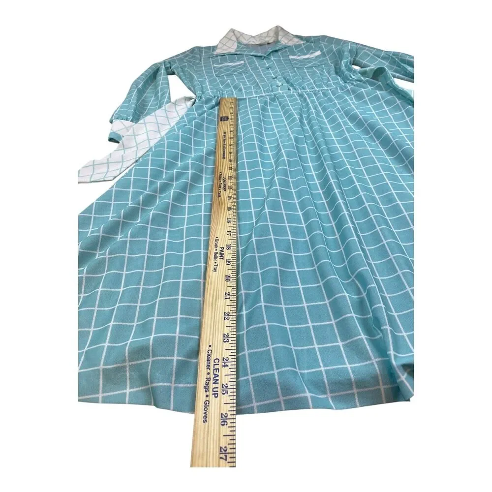 VTG 70s Sears ‘The‎ Shirtdress’ Baby Blue Checkered Plaid Long Sleeve Dress S-M - Picture 7 of 11